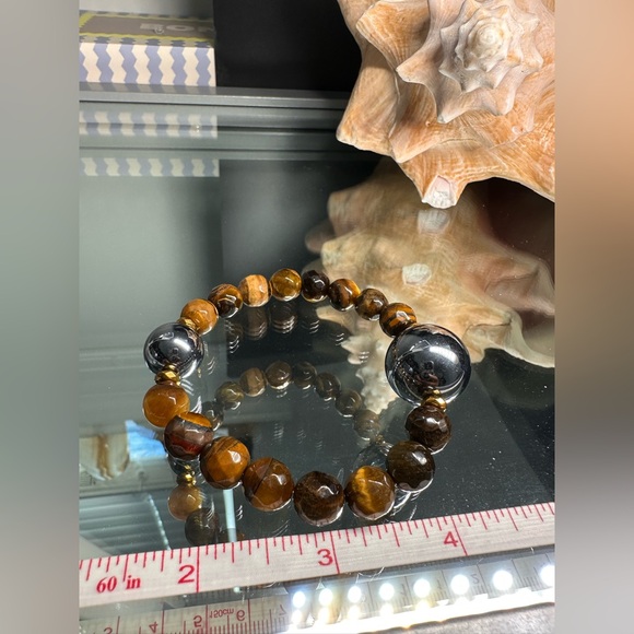 TERAHERTZ + TIGERS NATURAL STONES  BRACELET size 7” - Picture 8 of 11